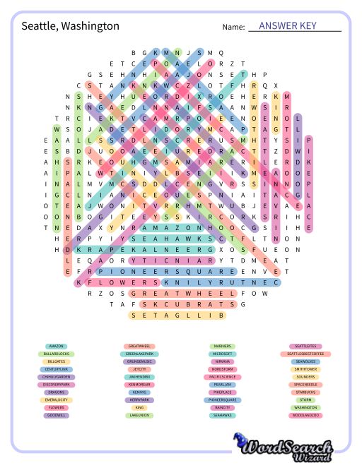 Seattle, Washington Word Search Puzzle