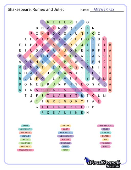 Shakespeare: Romeo and Juliet Word Search Puzzle