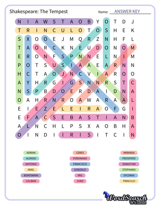 Shakespeare: The Tempest Word Search Puzzle