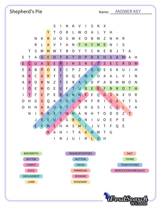 Shepherd's Pie Word Search Puzzle