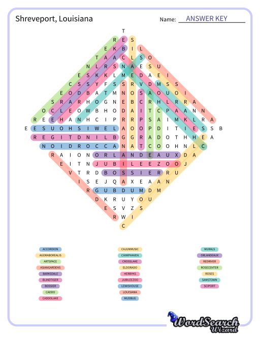 Shreveport, Louisiana Word Search Puzzle