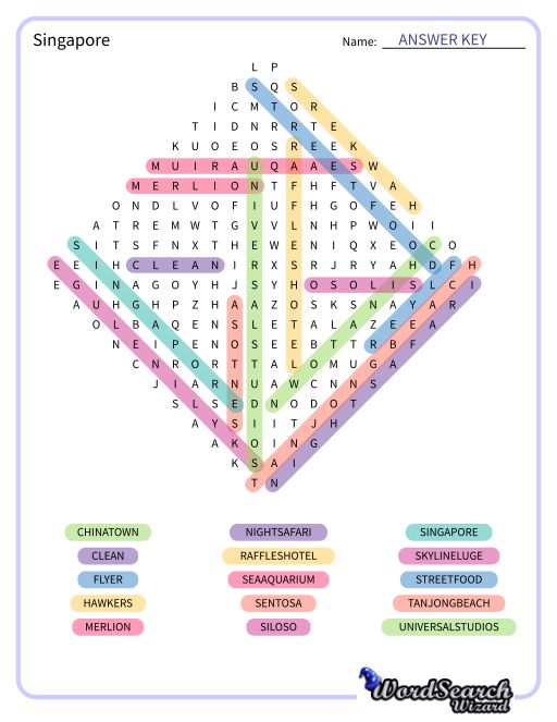 Singapore Word Search Puzzle