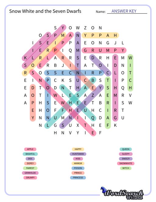 Snow White and the Seven Dwarfs Word Search Puzzle