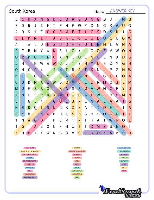 South Korea Word Search Puzzle