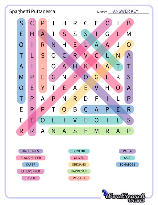 Spaghetti Puttanesca Word Search Puzzle