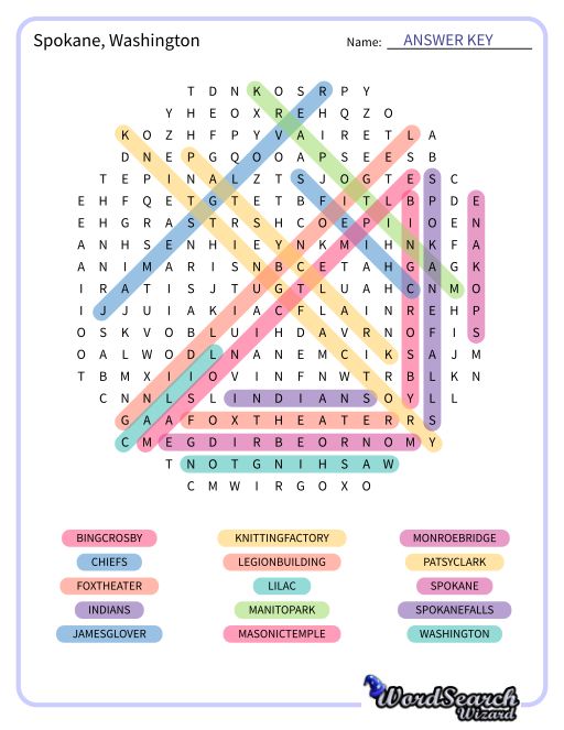 Spokane, Washington Word Search Puzzle