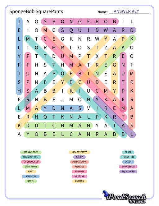  SpongeBob SquarePants Word Search Puzzle