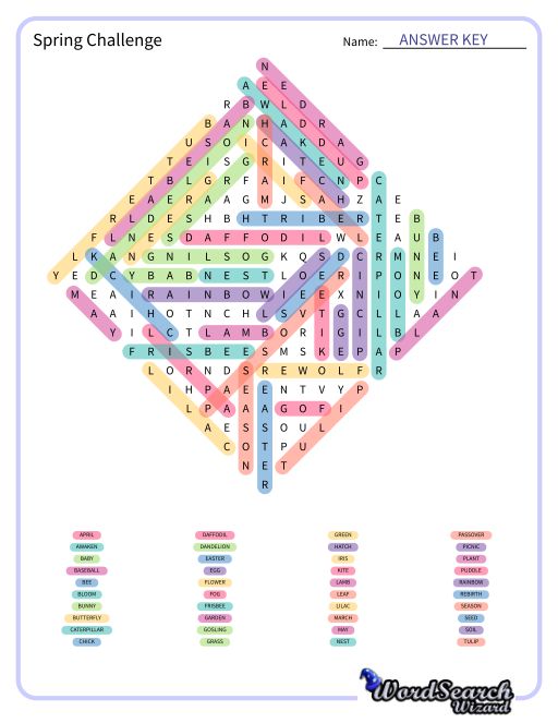 Spring Challenge Word Search Puzzle