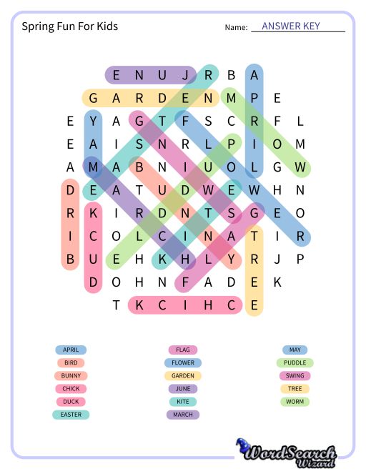 Spring Fun For Kids Word Search Puzzle