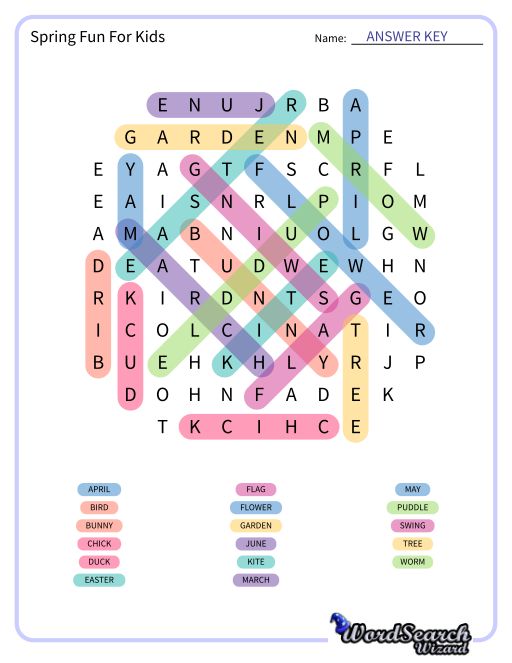 Spring Fun For Kids Word Search Puzzle