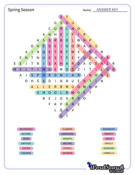 Spring Season Word Search Puzzle