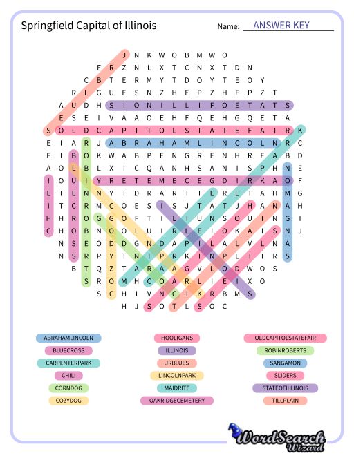 Springfield Capital of Illinois Word Search Puzzle