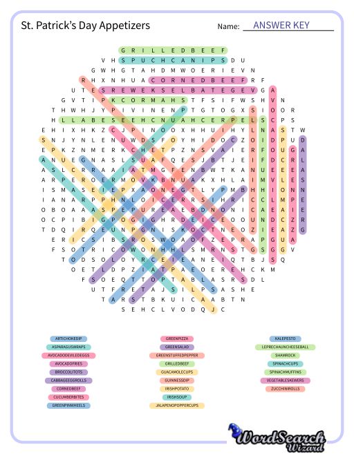 St. Patrick’s Day Appetizers Word Search Puzzle