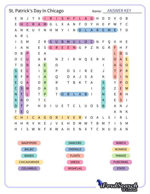 St. Patrick's Day In Chicago Word Search Puzzle