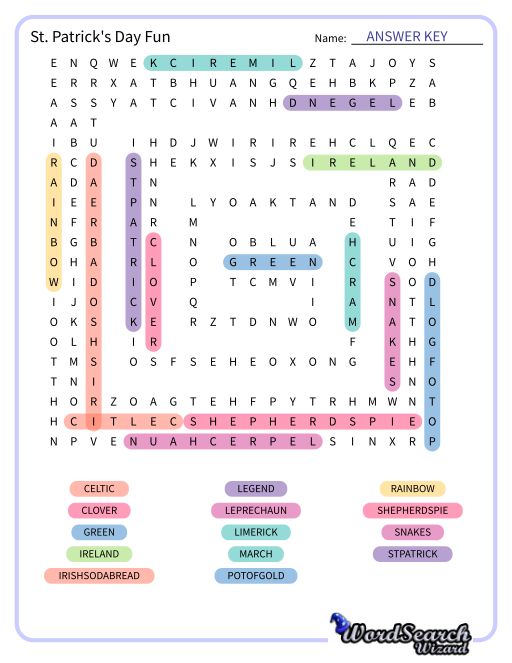 St. Patrick's Day Fun Word Search Puzzle