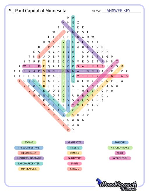 St. Paul Capital of Minnesota Word Search Puzzle