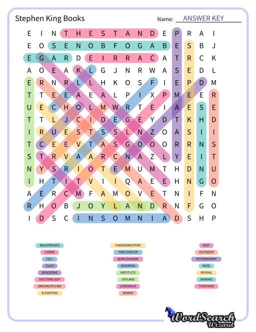 Stephen King Books Word Search Puzzle