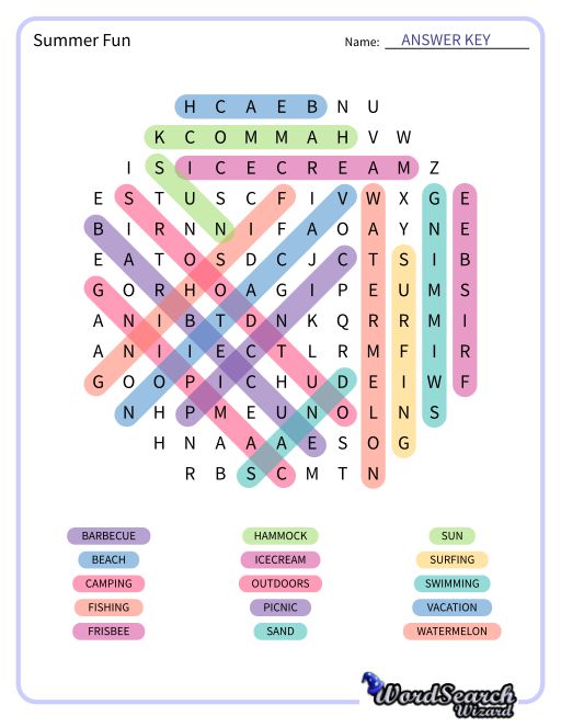 Summer Fun Word Search Puzzle