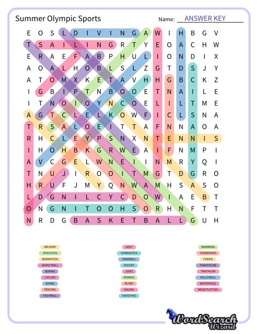 Summer Olympic Sports Word Search Puzzle