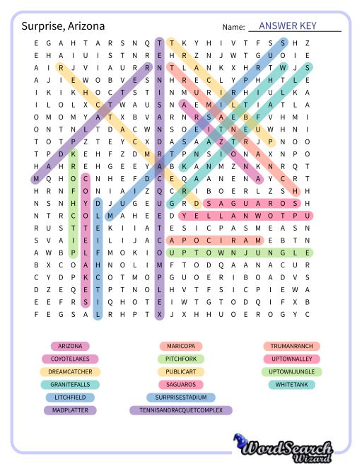 Surprise, Arizona Word Search Puzzle