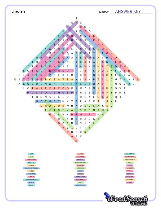 Taiwan Word Search Puzzle