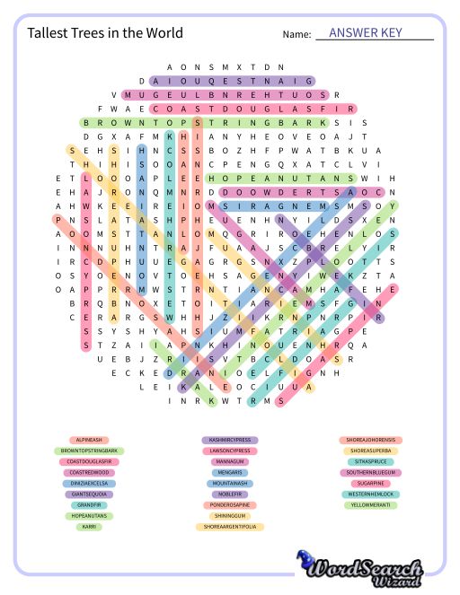 Tallest Trees in the World Word Search Puzzle