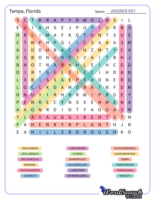 Tampa, Florida Word Search Puzzle