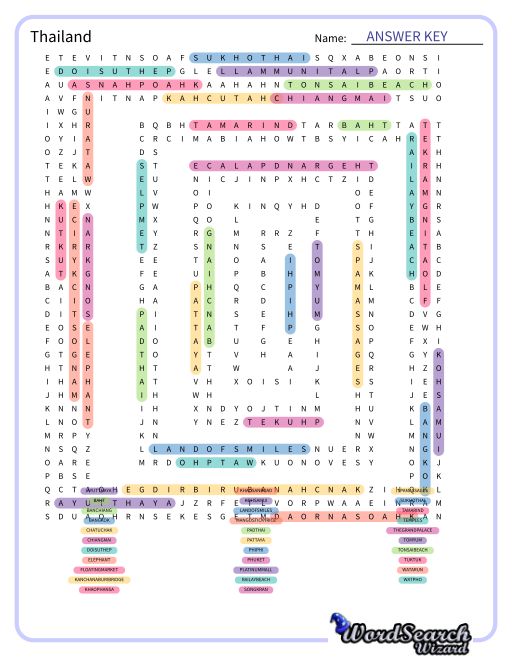 Thailand Word Search Puzzle