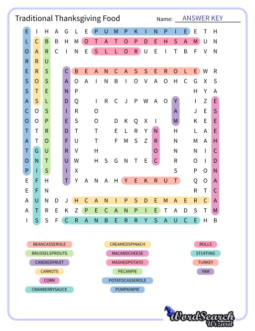 Traditional Thanksgiving Food Word Search Puzzle