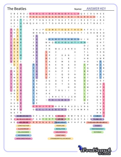 The Beatles Word Search Puzzle