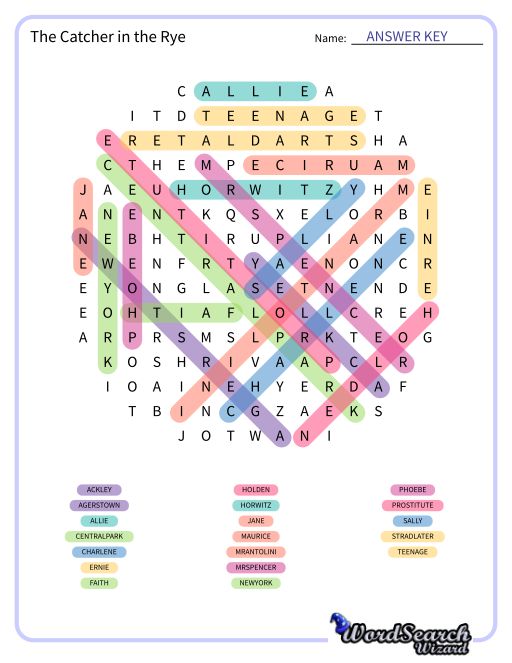 The Catcher in the Rye Word Search Puzzle