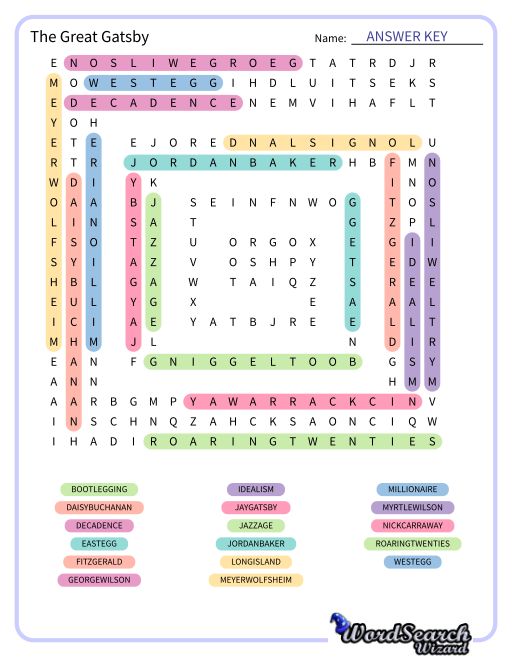 The Great Gatsby Word Search Puzzle