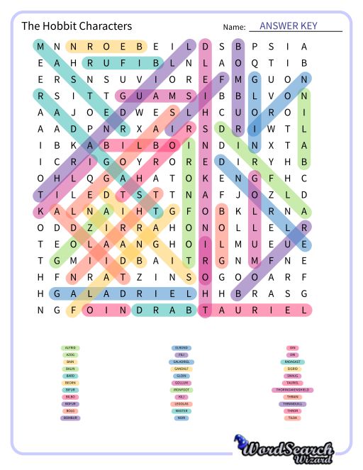 The Hobbit Characters Word Search Puzzle