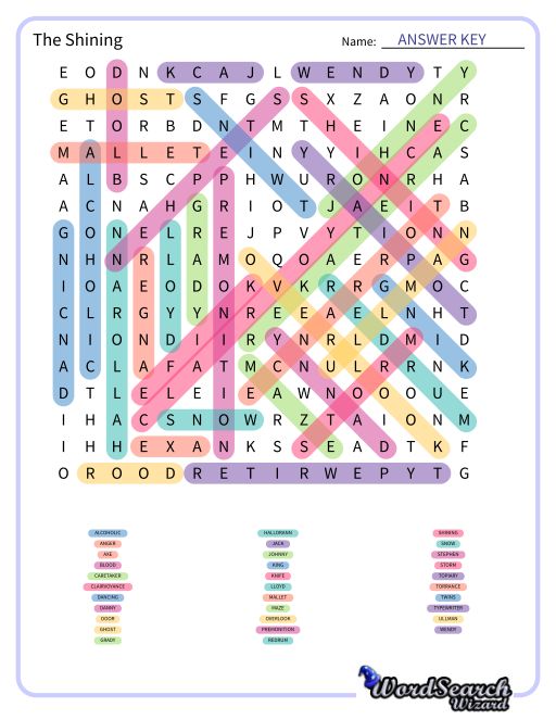 The Shining Word Search Puzzle