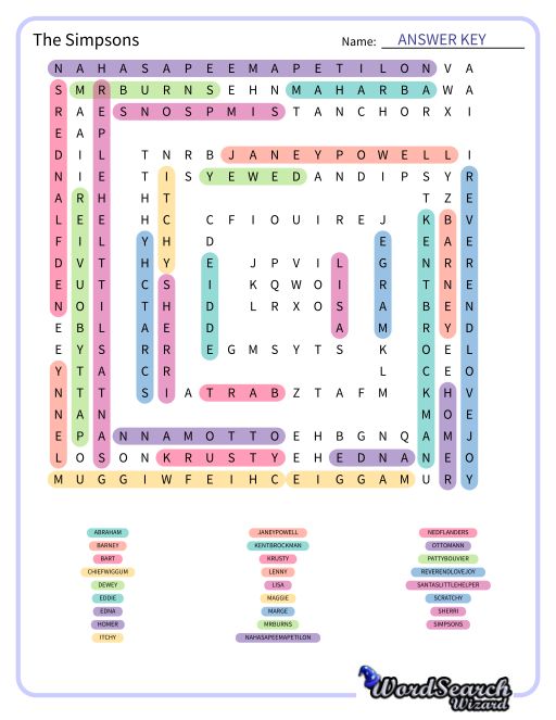 The Simpsons Word Search Puzzle