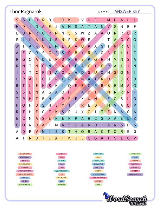 Thor Ragnarok Word Search Puzzle