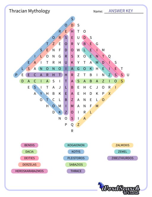 Thracian Mythology Word Search Puzzle