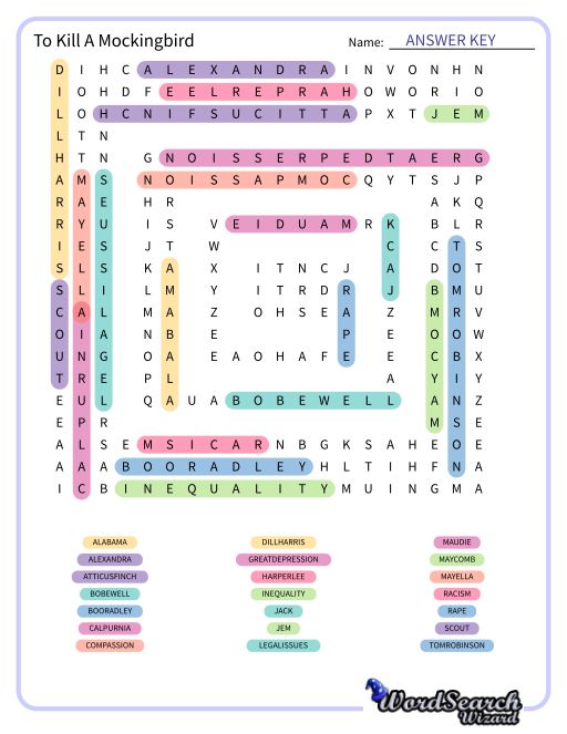 To Kill A Mockingbird Word Search Puzzle