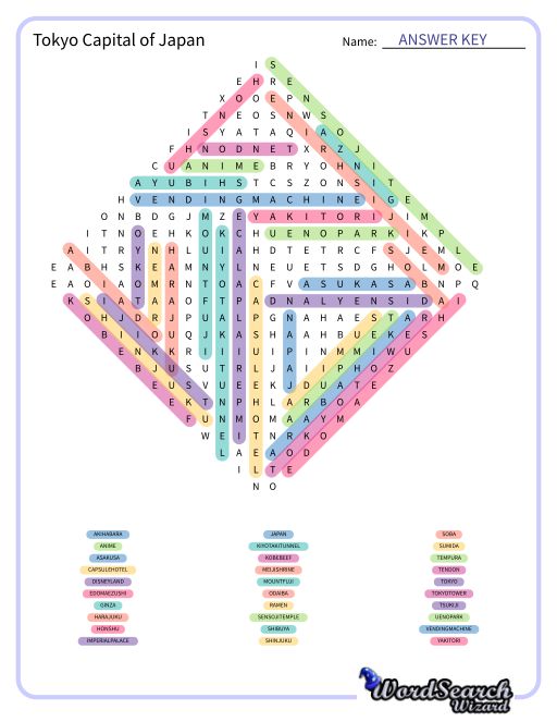 Tokyo Capital of Japan Word Search Puzzle