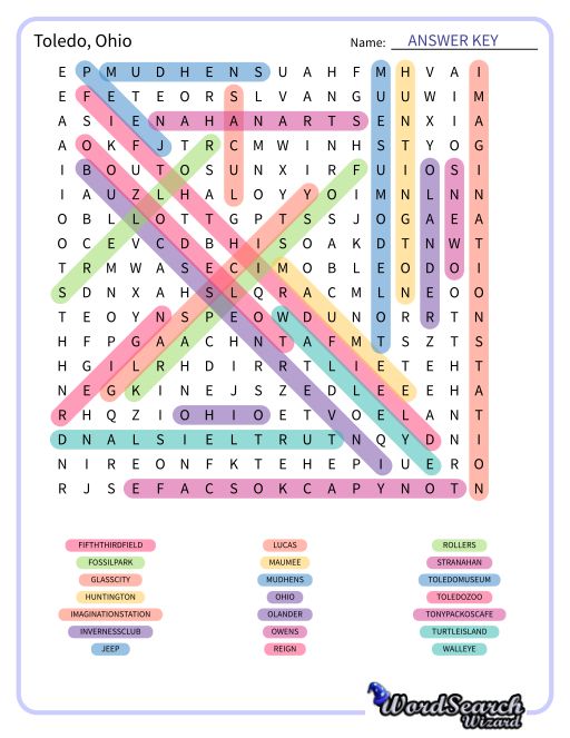 Toledo, Ohio Word Search Puzzle