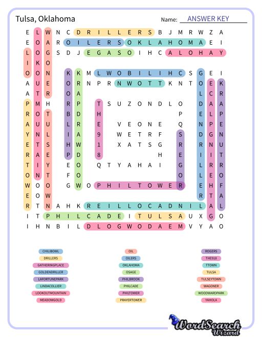 Tulsa, Oklahoma Word Search Puzzle