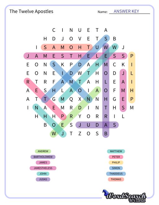 The Twelve Apostles Word Search Puzzle