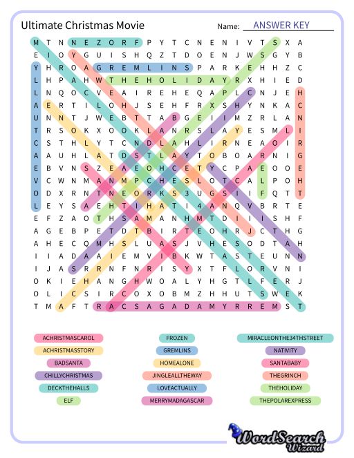 Ultimate Christmas Movie Word Search Puzzle