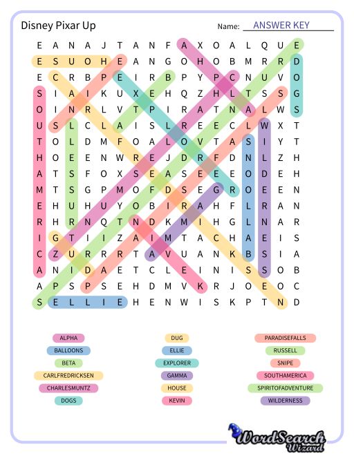 Disney Pixar Up Word Search Puzzle