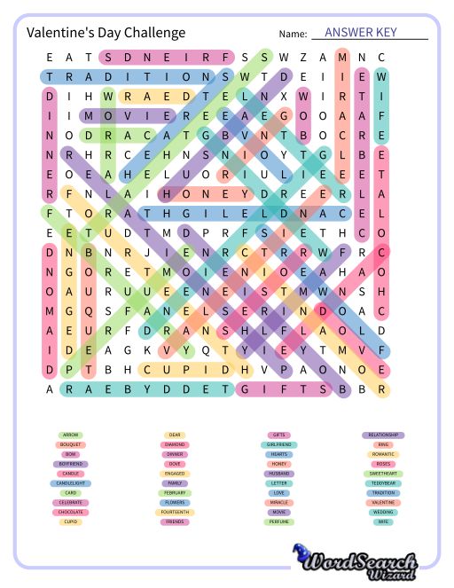 Valentine's Day Challenge Word Search Puzzle