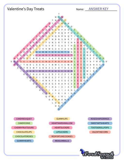 Valentine's Day Treats Word Search Puzzle