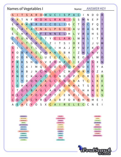 Names of Vegetables II Word Search Puzzle