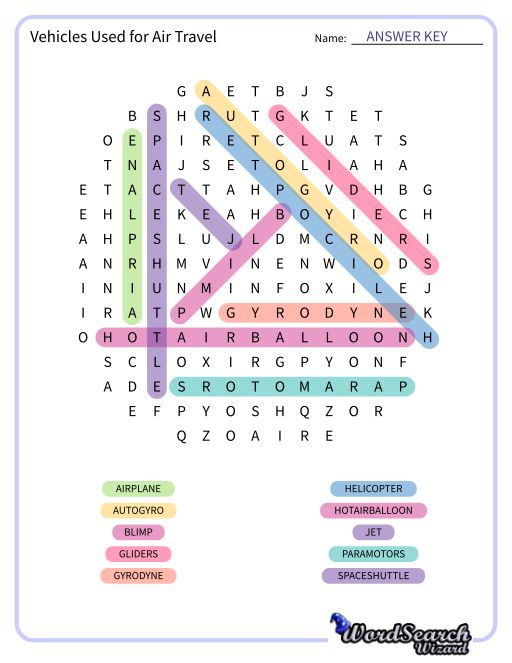 Vehicles Used for Air Travel Word Search Puzzle