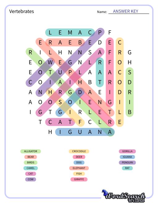 Vertebrates Word Search Puzzle