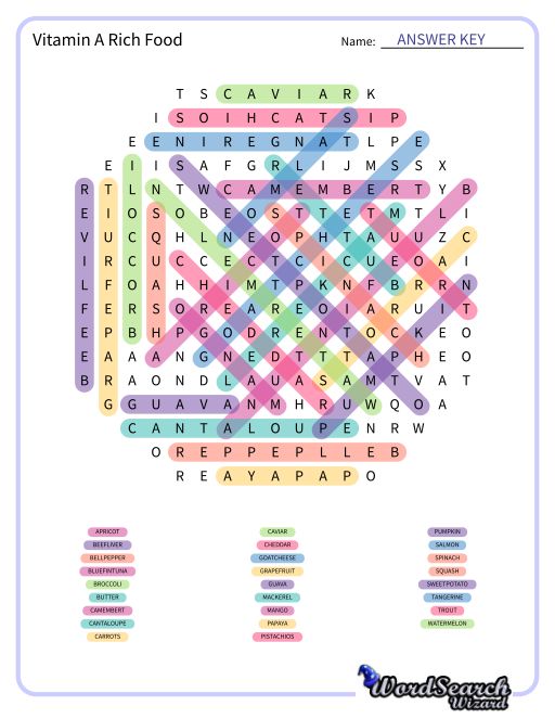 Vitamin A Rich Food Word Search Puzzle